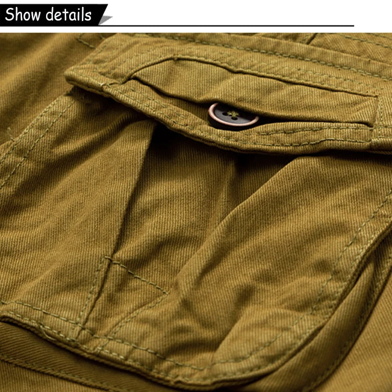 Men Summer Outdoor Leisure Buttons Cargo Style Shorts  Solid Straight Cotton Comfortable Fashion