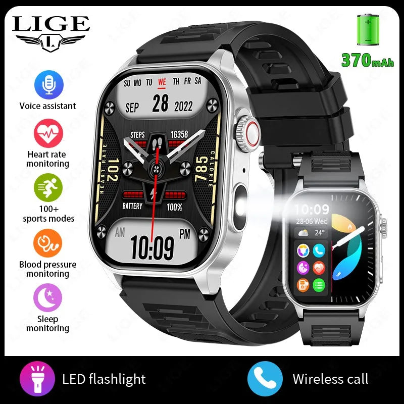 Unisex Smart Watch Flashlight 2.01" HD Large Screen AI Voice Bluetooth Call Sport And Health Monitor