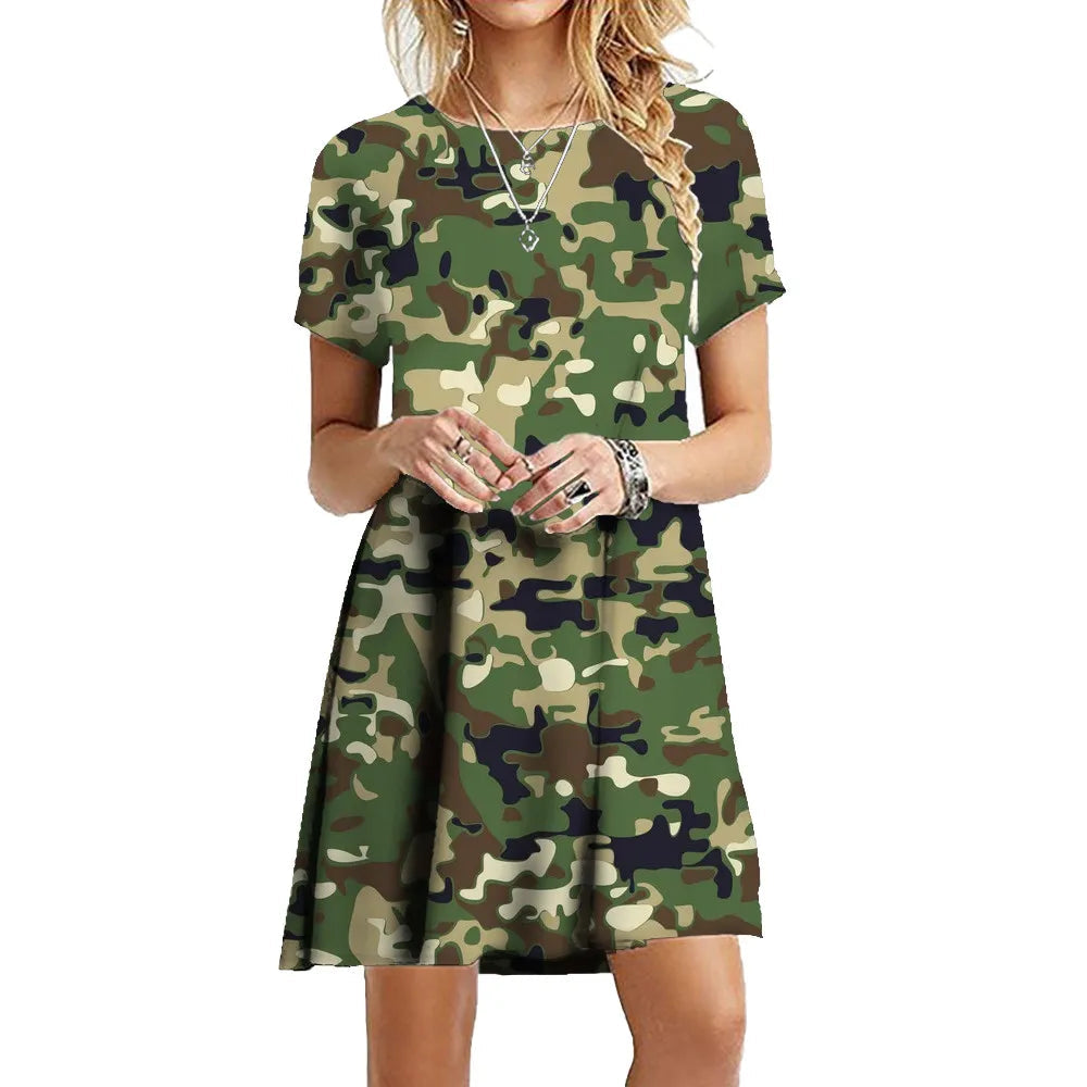 Military Camouflage Short Sleeve Dress