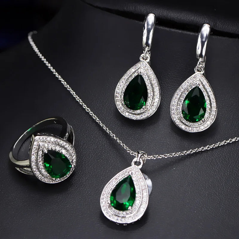 Rings Earrings Necklace 925 Silver Jewelry Set for Women Wedding Party