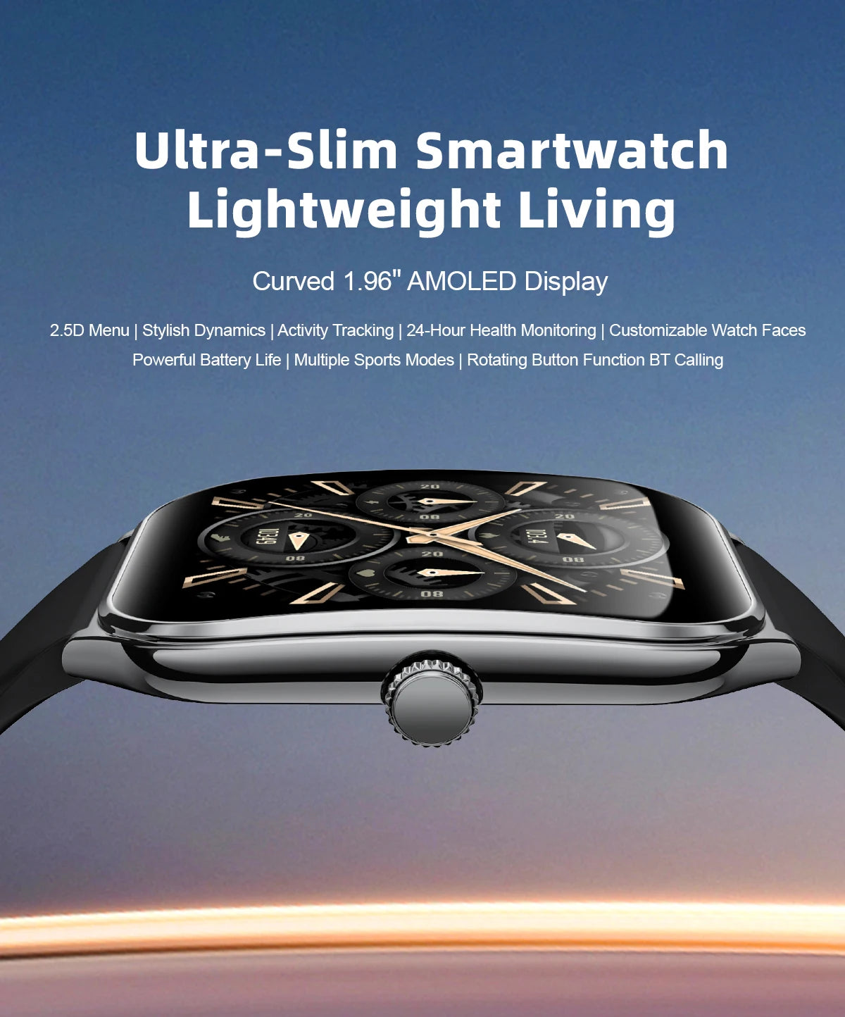 New Ultra Thin Smart Watch 1.96" AMOLED HD Pixel Display Always Show Time BT Call Reminder