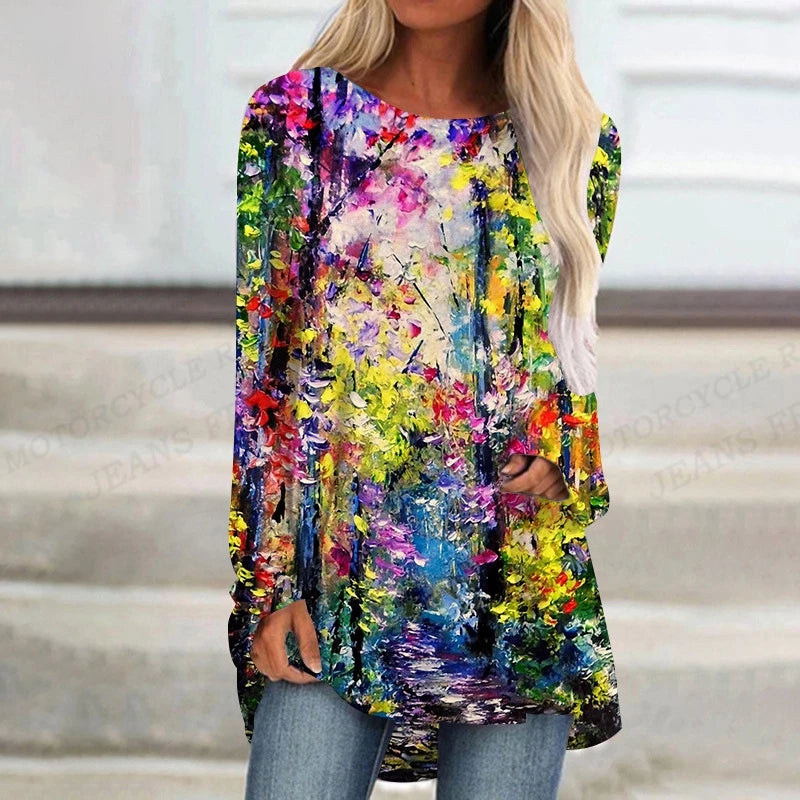 Plant Flowers T Shirt Long Sleeve Butterfly Tops