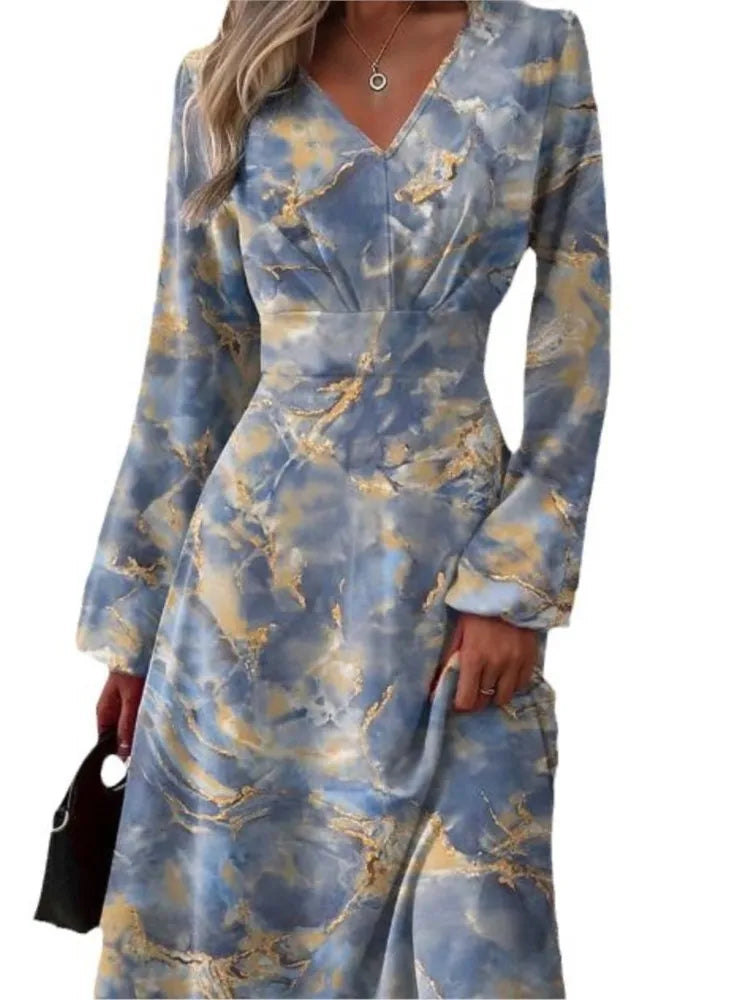 Slim Fit Fashionable Dress With Flared Sleeves Sexy V-neck Long Sleeved
