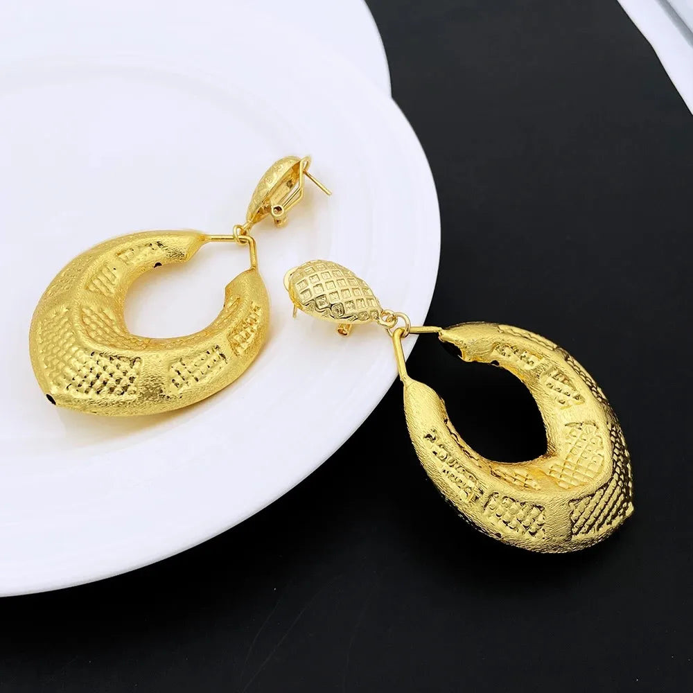 Exaggerate Big Earring Gold Color Large Pendant Necklace Jewelry Accessories
