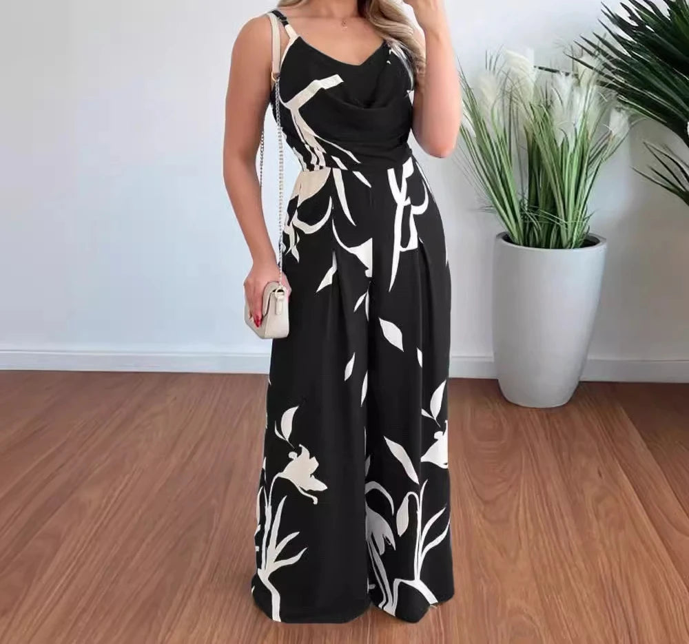 Women's Jumpsuit Overalls Sleeveless V-neck Open Back Wide Leg