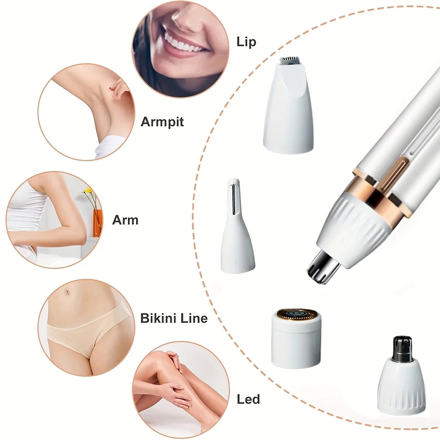 4 In 1 Electric Hair Remover Full Body Shaving Facial Epilator Shaver Eyebrow Trimmer Nose Bikini Line Painless Epilator