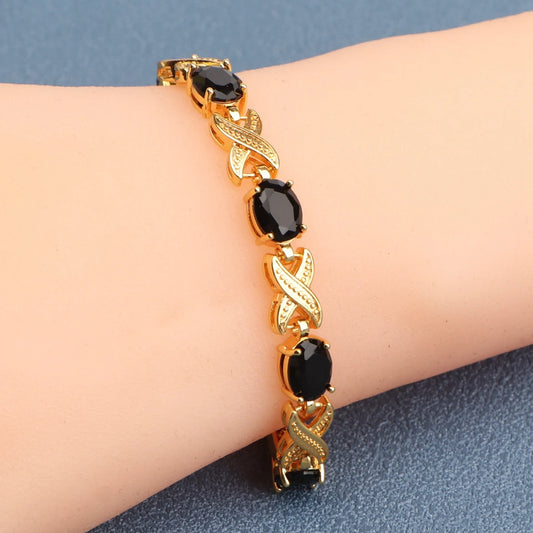 Silver Gold Plated Charm Black Cubic Zircon Bracelets  Jewelry 18+2CM Length