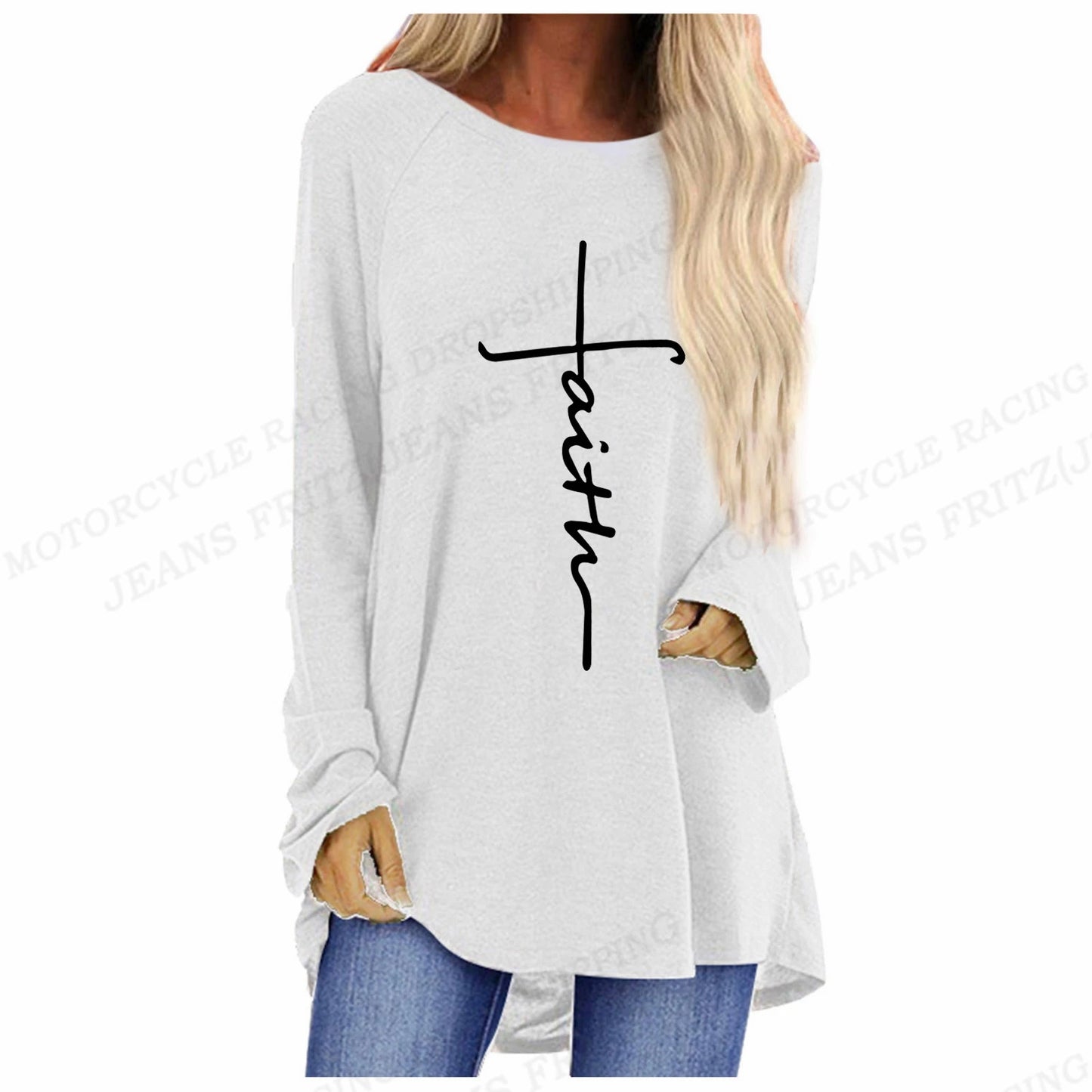 Christian Cross T shirt Long Sleeve Oversized