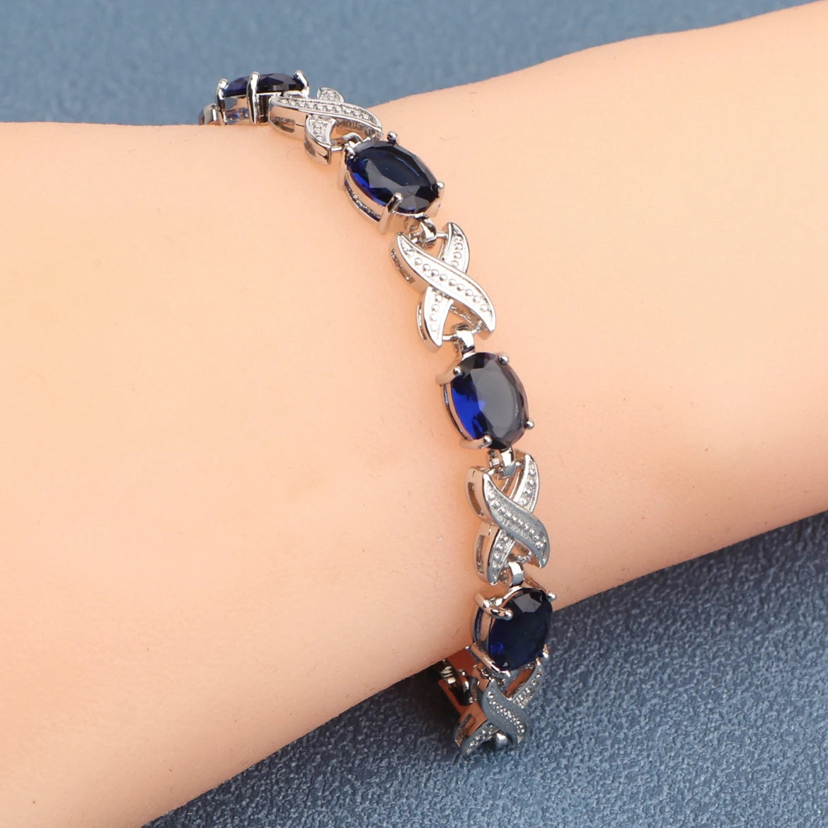 Silver Gold Plated Charm Black Cubic Zircon Bracelets  Jewelry 18+2CM Length