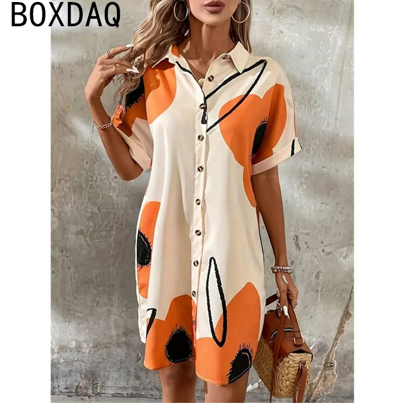 Summer Short-sleeved Lapel Mini Dress
