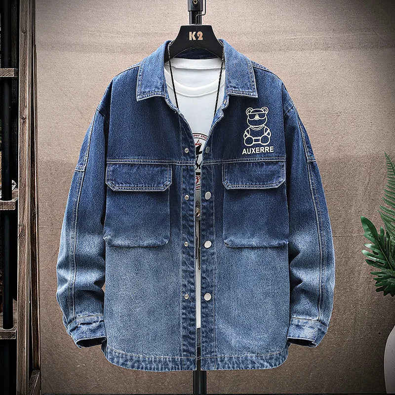 Men's Gradient Denim Jacket Youth Fashion Trend Print Casual Versatile Jacket Clothing