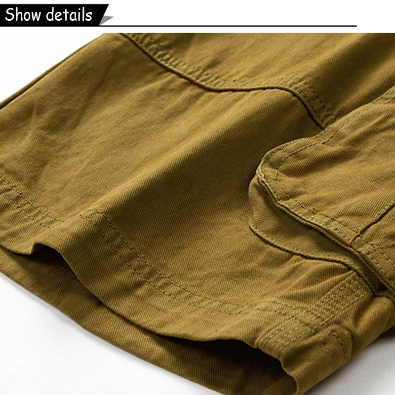 Men Summer Outdoor Leisure Buttons Cargo Style Shorts  Solid Straight Cotton Comfortable Fashion