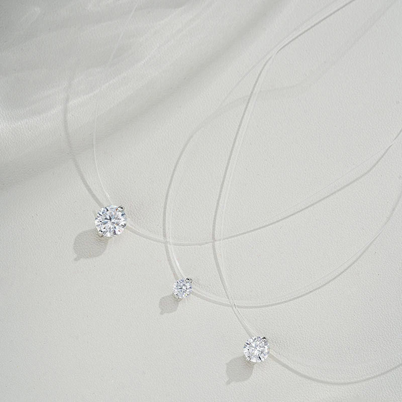 Moissanite Necklace Silver Pendant Fishing Line Chain
