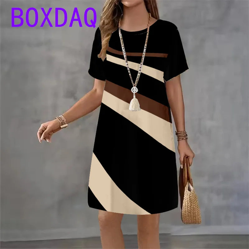Elegant Beautiful Mini Short Sleeve O-Neck Print Dress