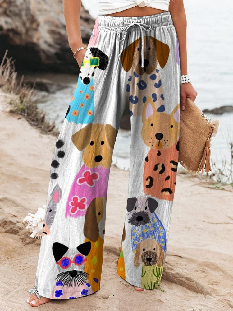 Relaxed-Fit Casual Pants 3D Floral Print Comfortable Breathable Fashionable Wide-Leg Pants