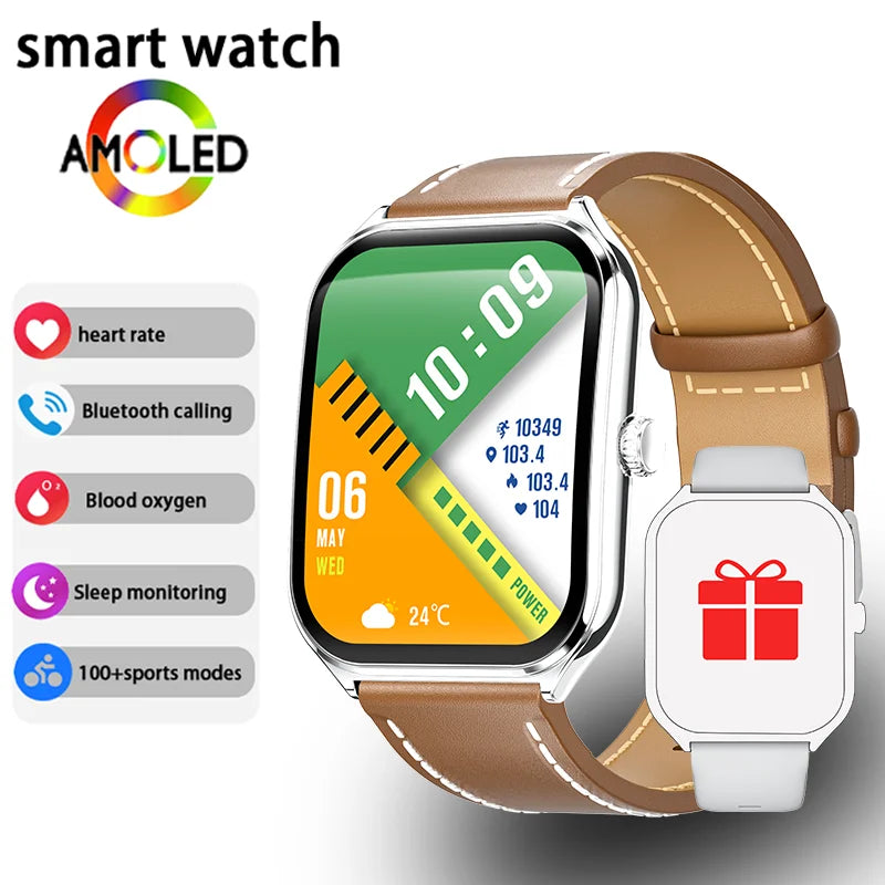 New Ultra Thin Smart Watch 1.96" AMOLED HD Pixel Display Always Show Time BT Call Reminder