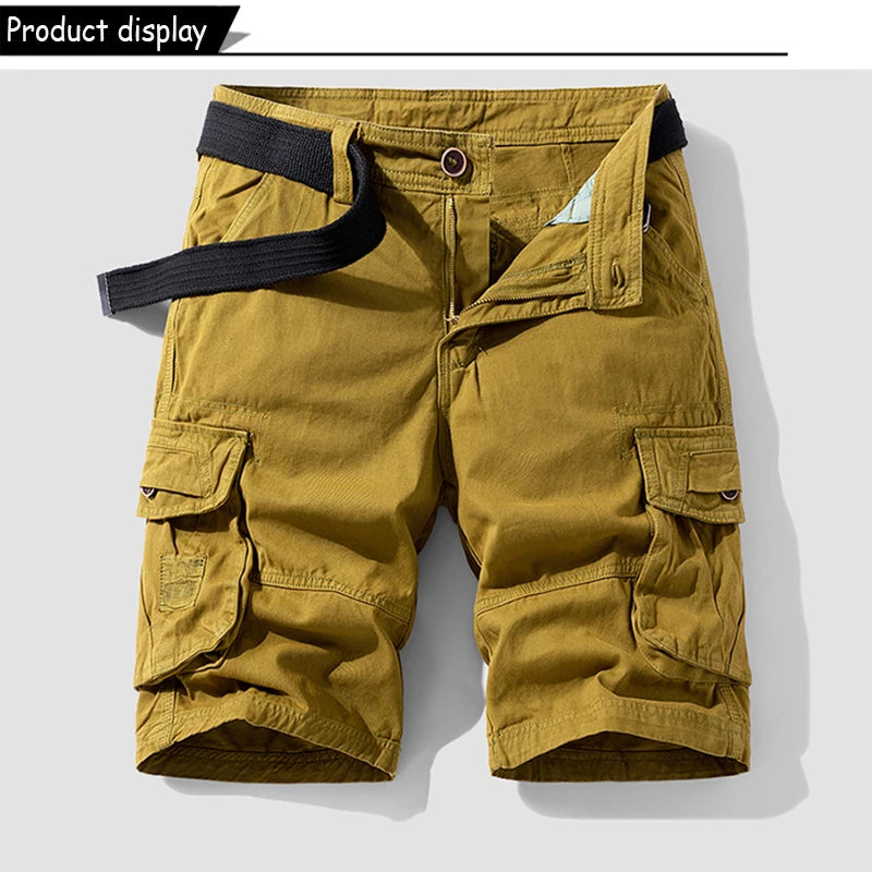 Men Summer Outdoor Leisure Buttons Cargo Style Shorts  Solid Straight Cotton Comfortable Fashion