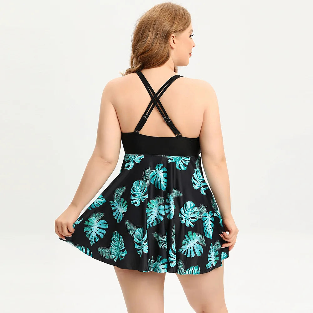 Plus Size Swimwear Women High Waist Suits Skirt