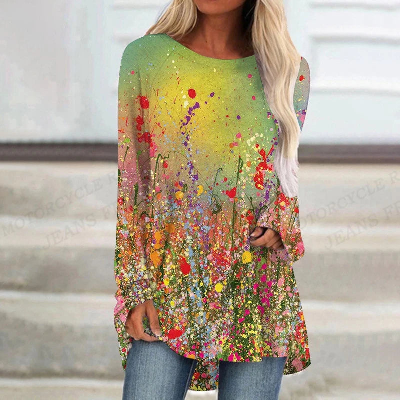 Plant Flowers T Shirt Long Sleeve Butterfly Tops