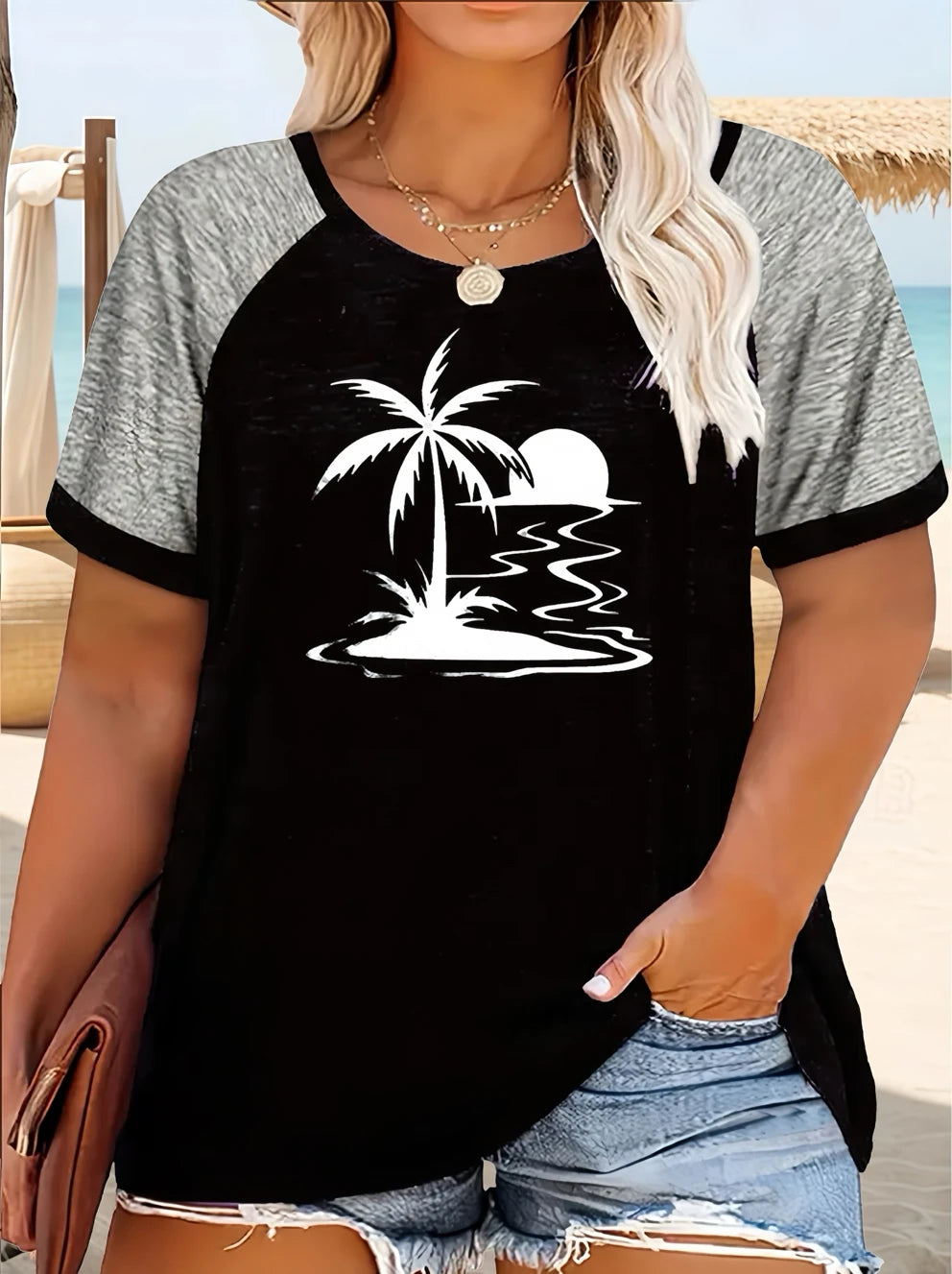 Casual Leopard Print Color Block Round Neck T-Shirt | Fashionable Short Sleeve Top