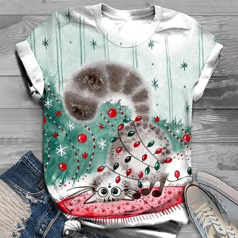 Short Sleeve T-Shirts 3d Flower Print Round Neck