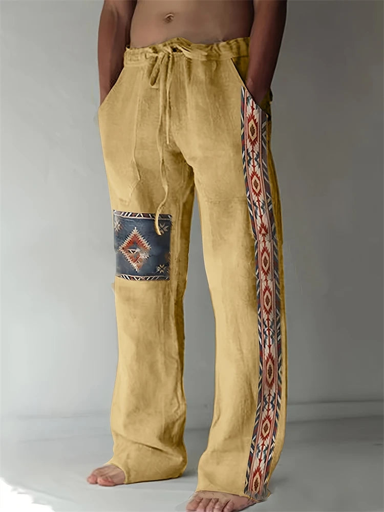 Summer Oversized New Men's Bohemian Wide Leg Pants 3D Retro Splicing Printed Loose Casual Beach Pants