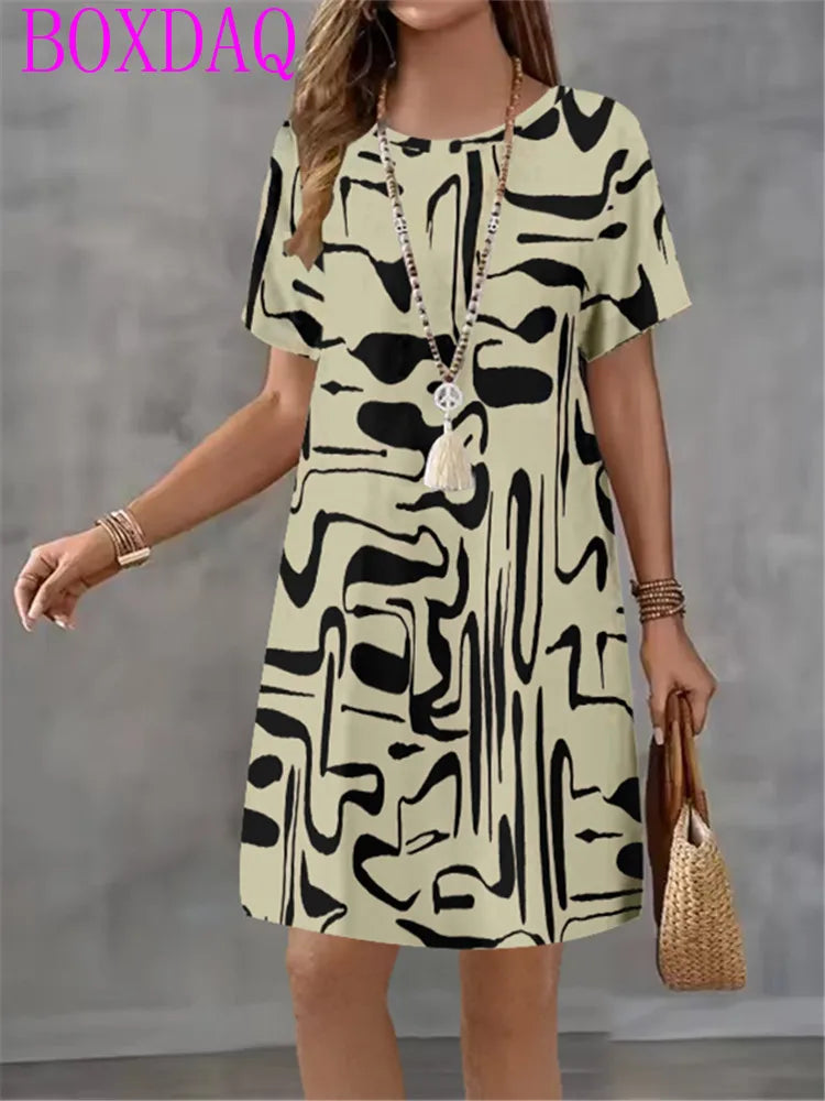 Elegant Beautiful Mini Short Sleeve O-Neck Print Dress
