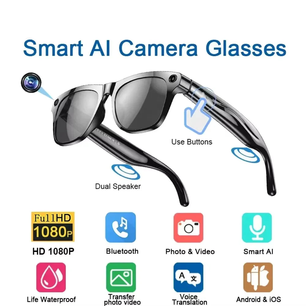 G300 Smart AI Glasses 1200W pixel AI Shooting Camera HD Photo Video Voice Call Translation Waterproof Bluetooth ChatGPT