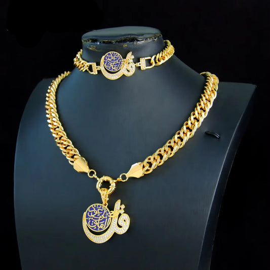 Luxury Gold Color Necklace Bracelet 21k Gold Plated Jewelry