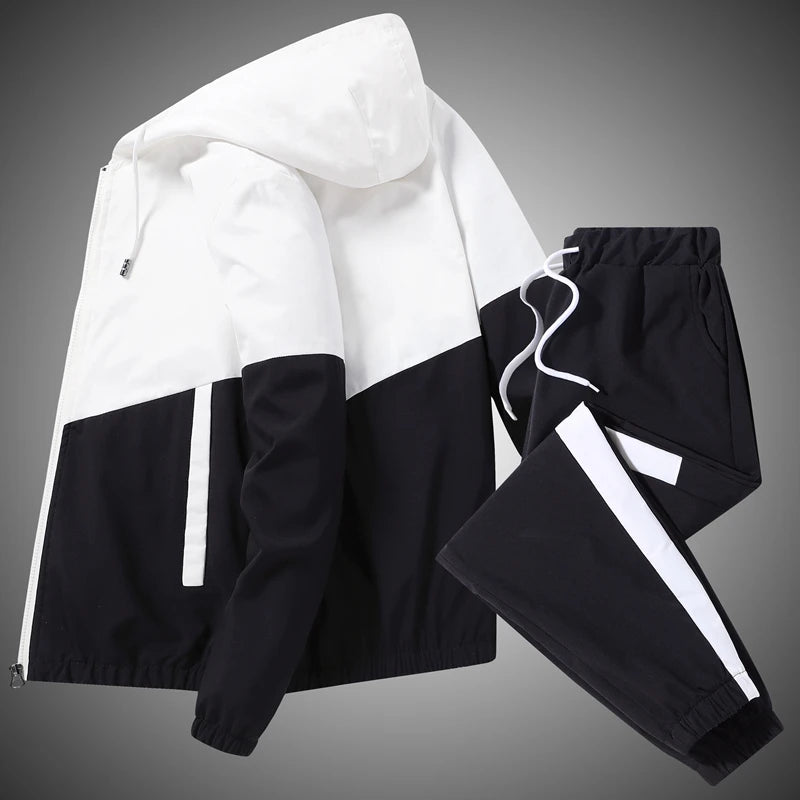 Men Tracksuit Casual Joggers Hooded Sportswear Jackets And Trouser Sets,Sports Suit