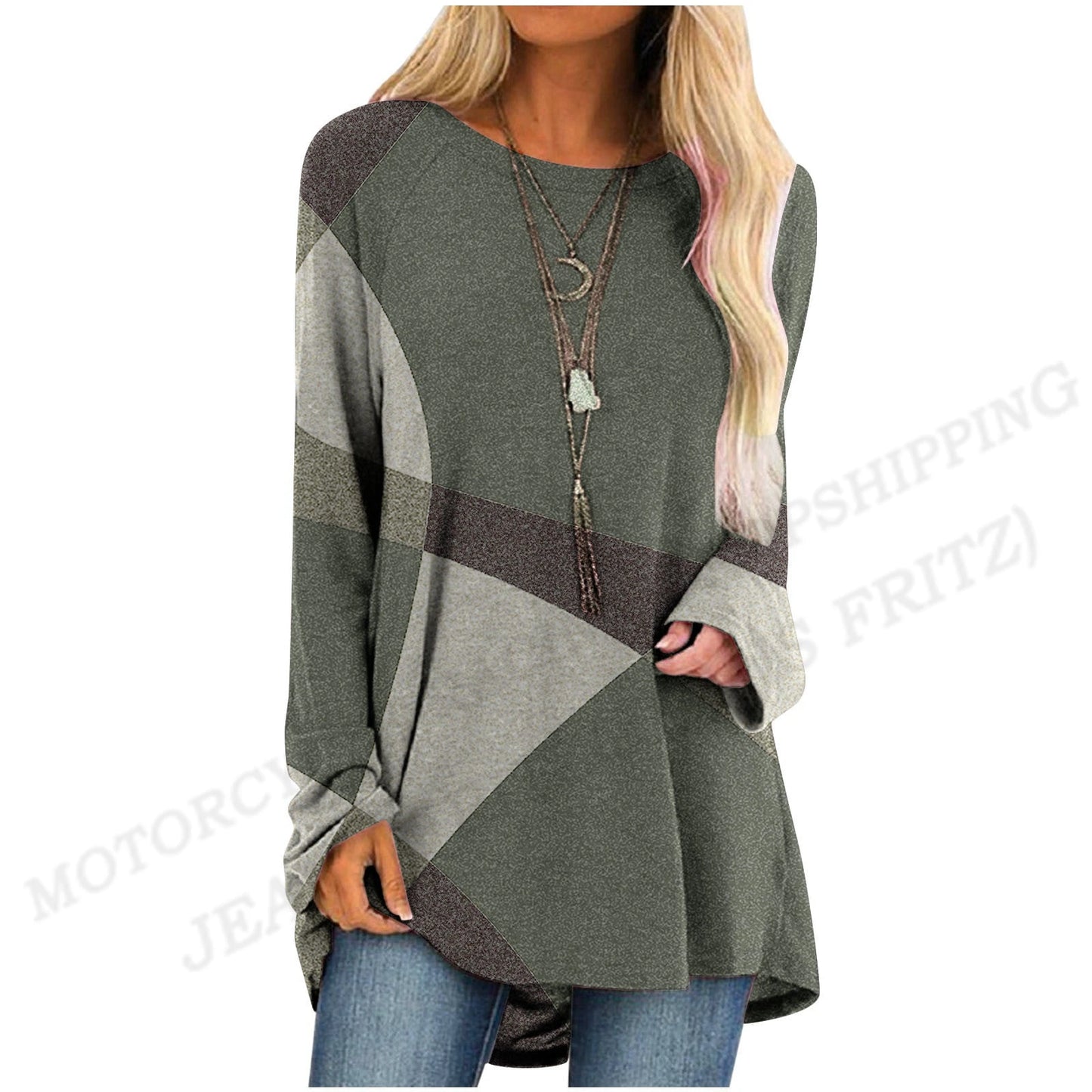Fashion T-shirt Long Sleeve Tunics Graphic Top