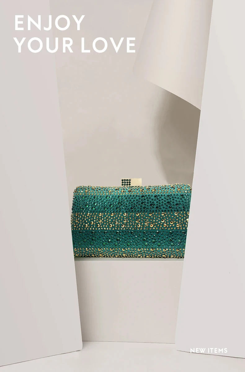 Italian Design Green Shoes And Bag Set Decorated with Rhinestone Handbag Wedding Party