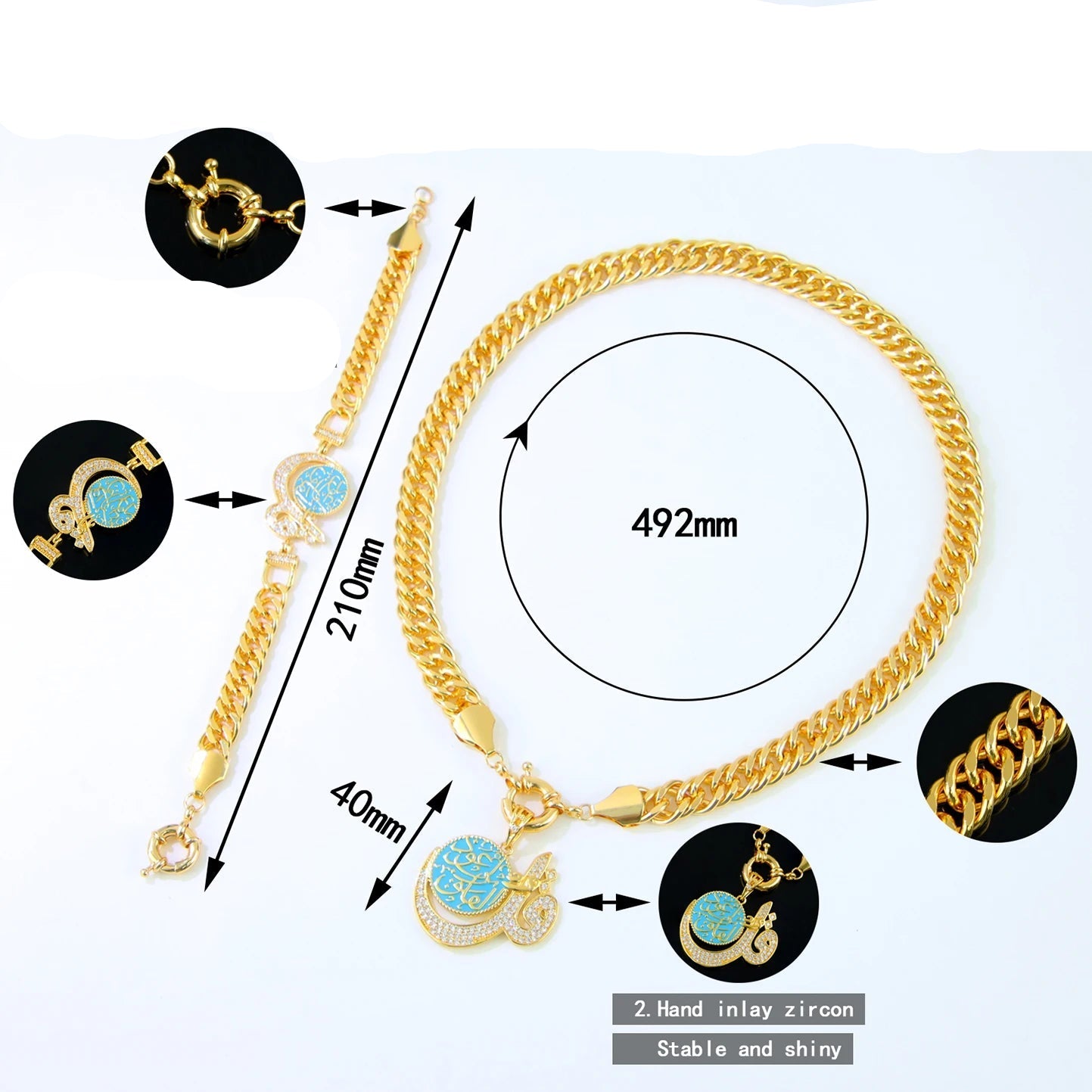 Luxury Gold Color Necklace Bracelet 21k Gold Plated Jewelry
