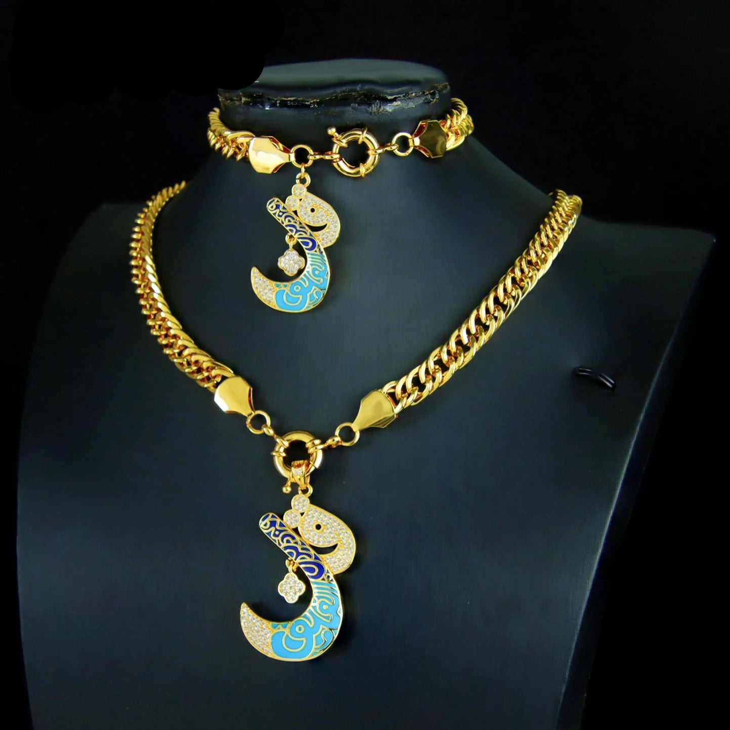 Luxury Gold Color Necklace Bracelet 21k Gold Plated Jewelry