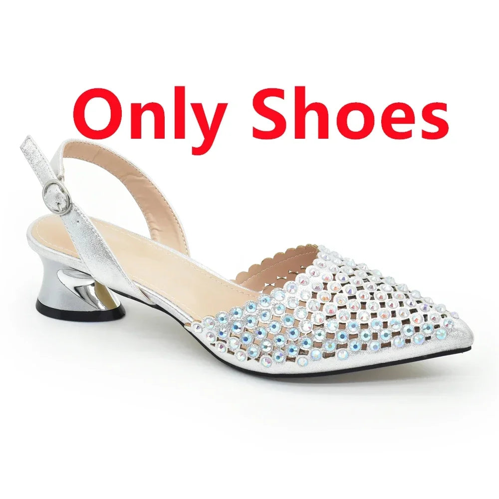 Italian Shoes with Matching Bags Set Decorated with Rhinestone