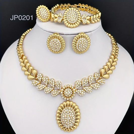 Women Necklaces Earrings Ring Bracelet 4Pcs Jewelry Sets