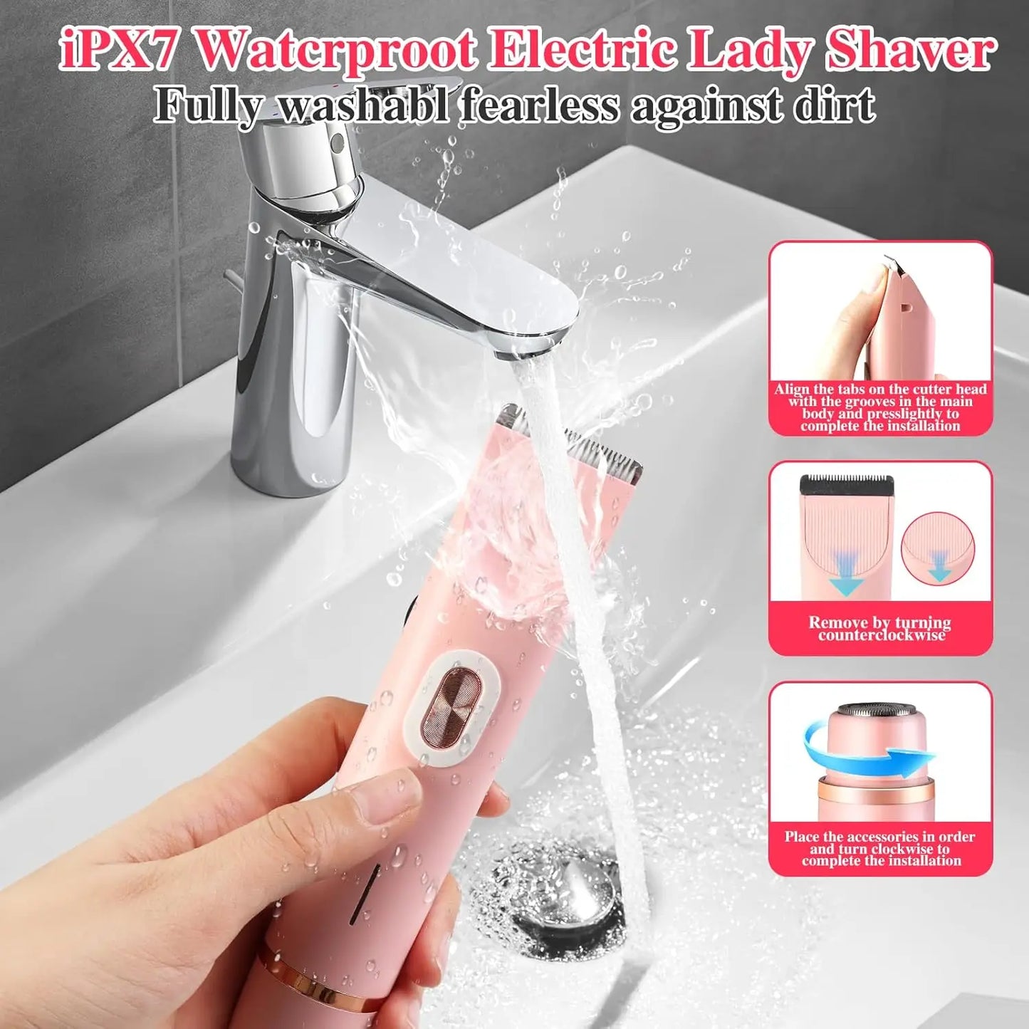 Electric Shaver for Women Bikini Legs Underarm Pubic Hairs Rechargeable And Detachable Head