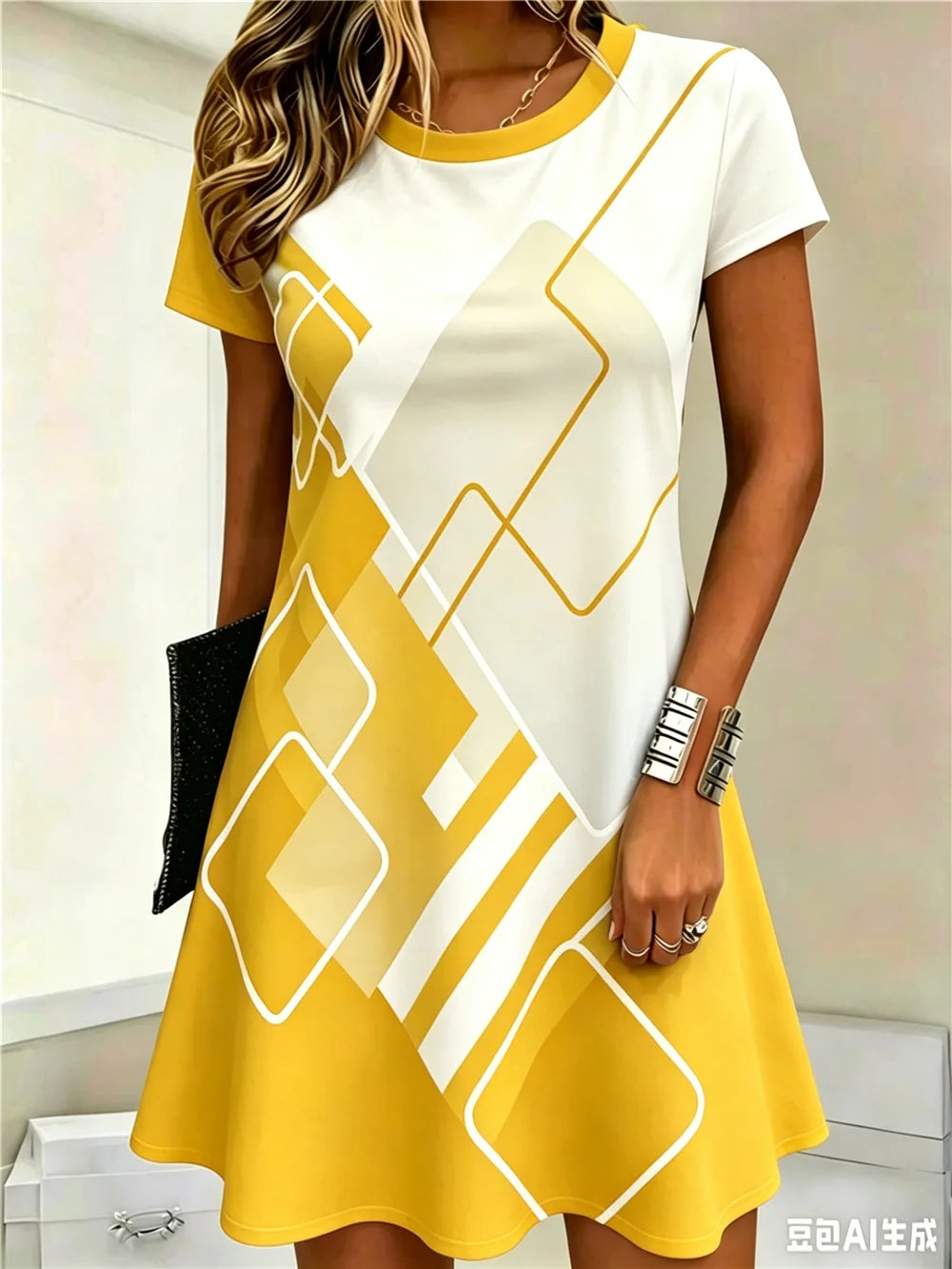Fashion Striped Plaid Geometric Pattern Women Mini Dress