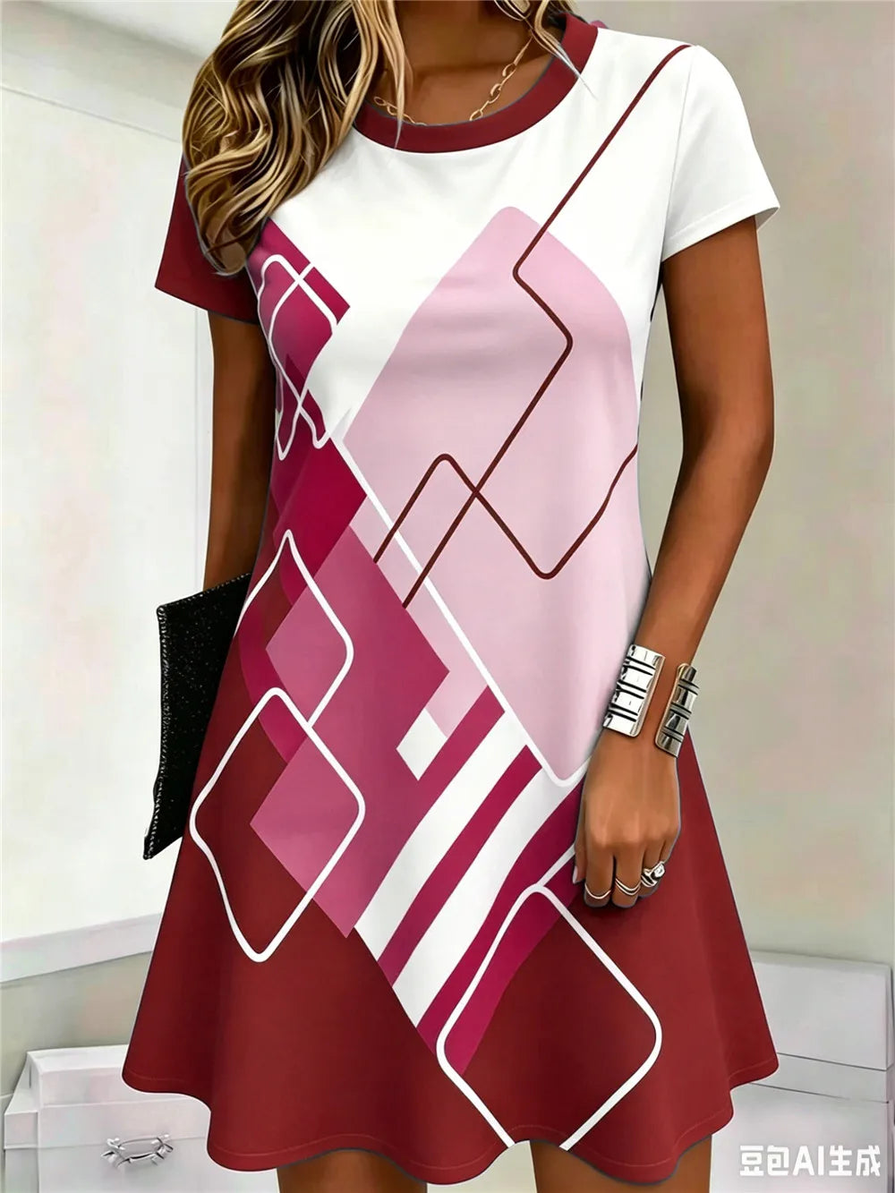 Fashion Striped Plaid Geometric Pattern Women Mini Dress