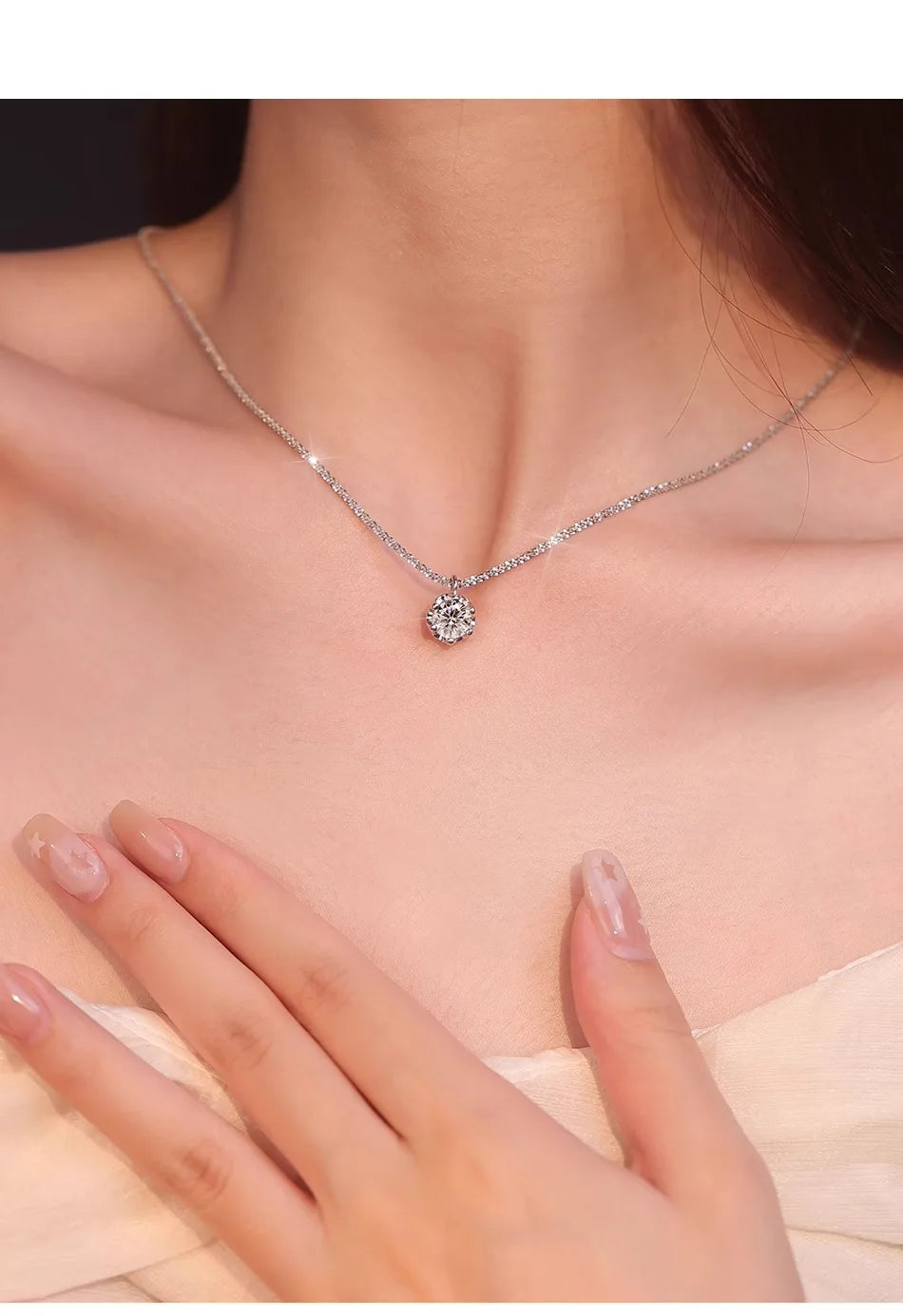 Super Sparkly D Color Moissanite Pendant silver chain plated 18K