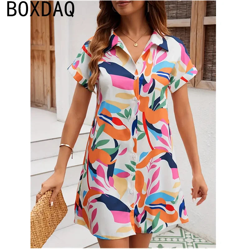 Summer Short-sleeved Lapel Mini Dress