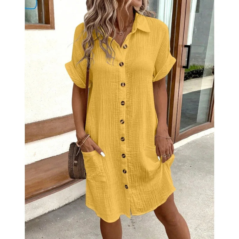 Summer Simple V-neck Button Up Dress
