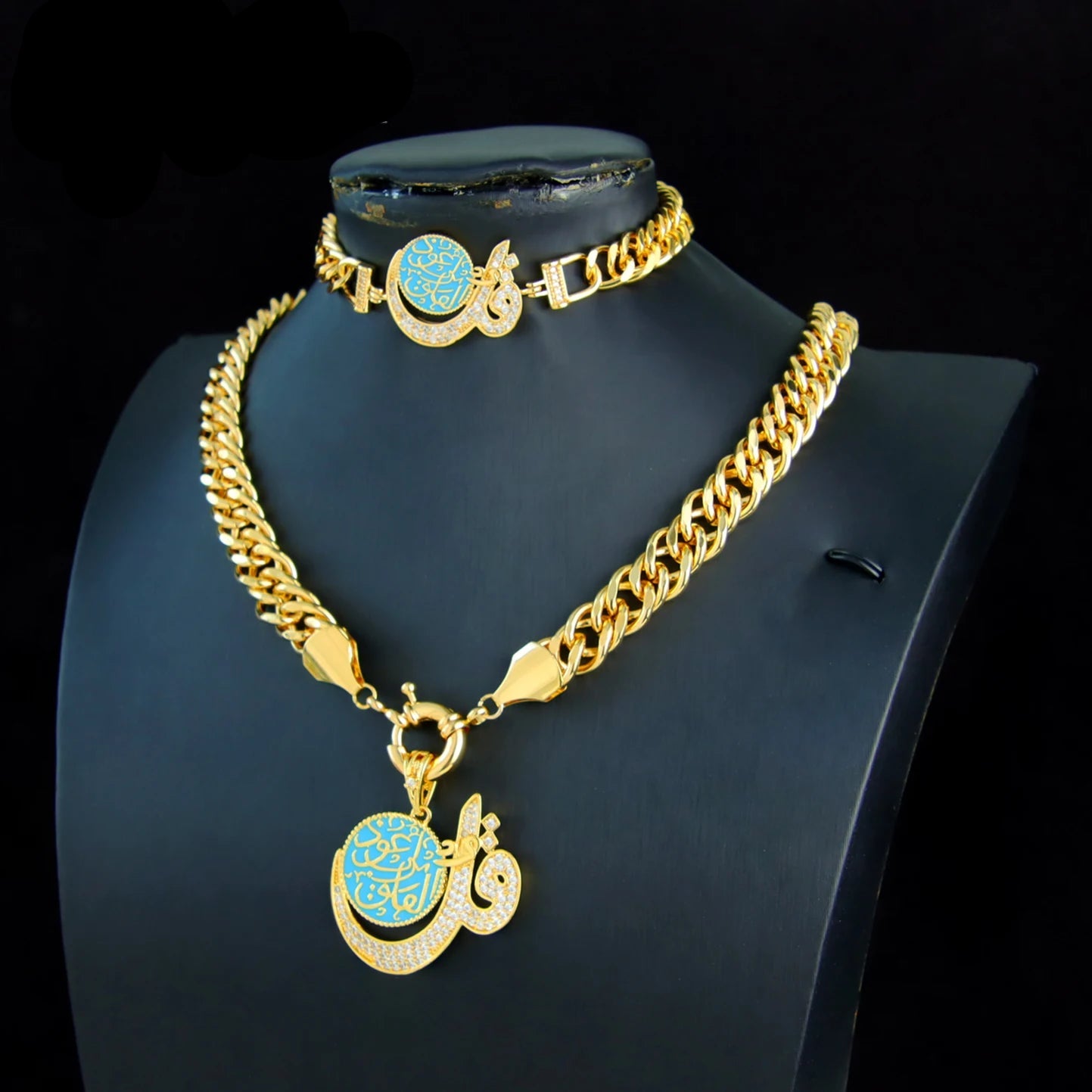 Luxury Gold Color Necklace Bracelet 21k Gold Plated Jewelry