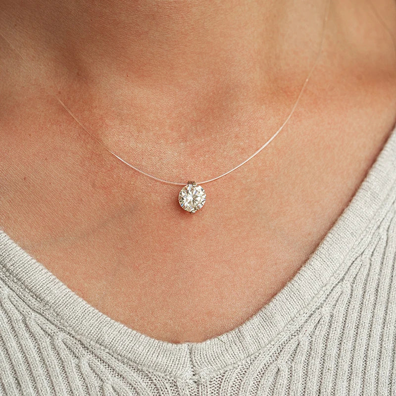 Moissanite Necklace Silver Pendant Fishing Line Chain