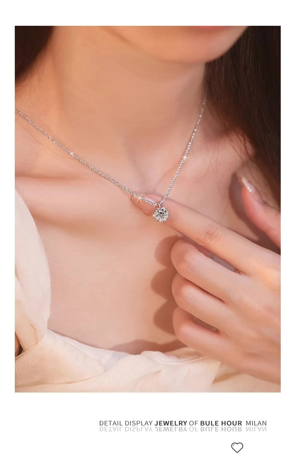 Super Sparkly D Color Moissanite Pendant silver chain plated 18K