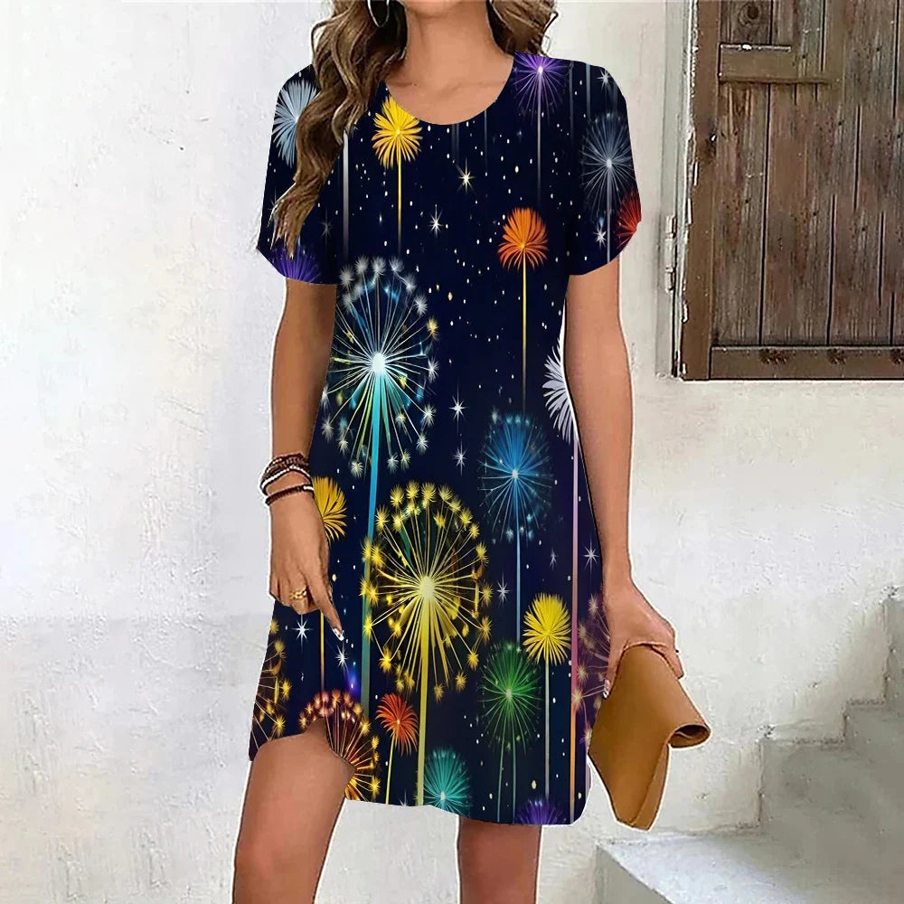 Summer women's short sleeve dress geometric pattern Vintage Print
