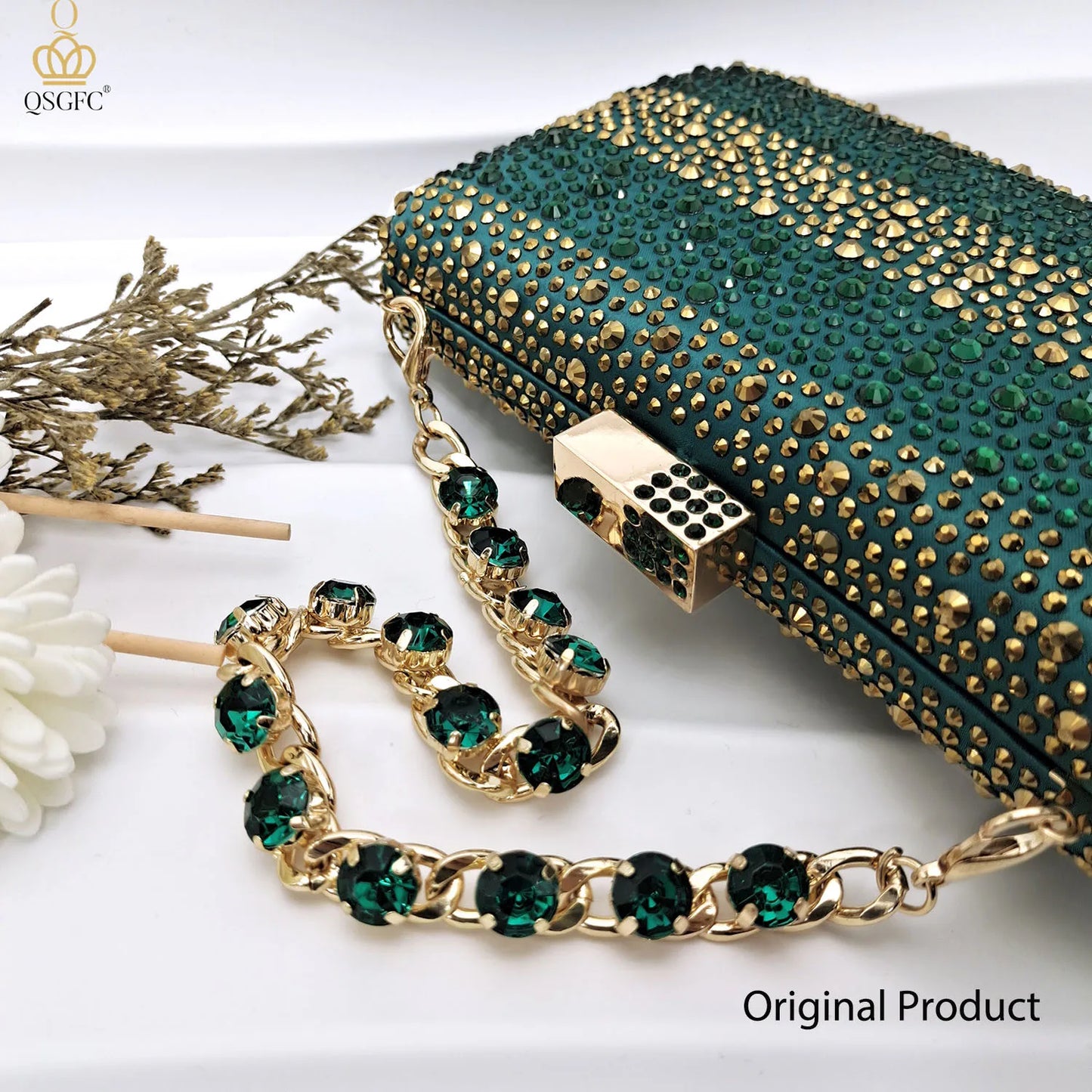 Italian Design Green Shoes And Bag Set Decorated with Rhinestone Handbag Wedding Party