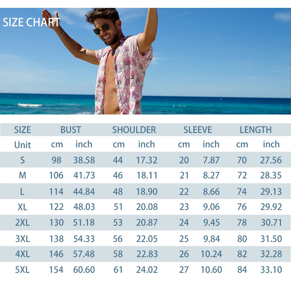 Men's Summer Patchwork Printed Button  Sleeve Shirt Tropical Vacation