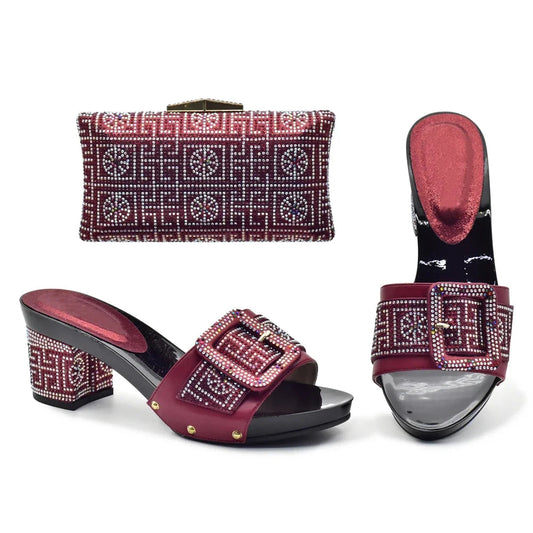 Wine Color Italian Shoes with Matching Bags