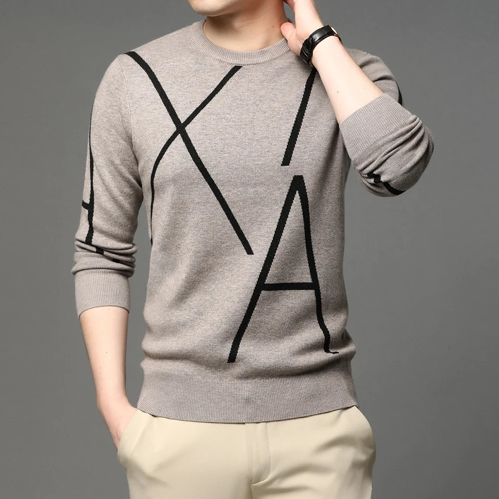 Fashion Brand Knit High Designer Winter Wool Pullover Black Sweater For Man